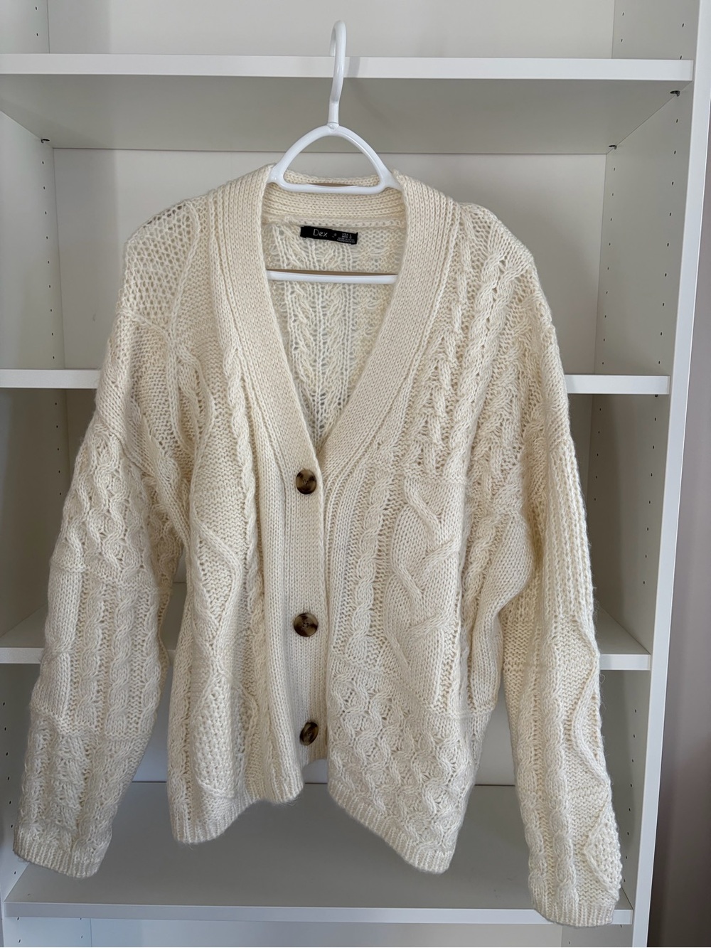 Cream Cable-Knit Button Cardigan Sweater